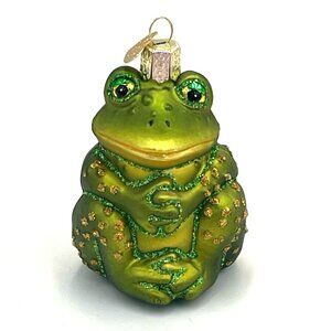 Old World Christmas Blown Glass Ornament Sitting Frog Metallic Glitter 3.5" H